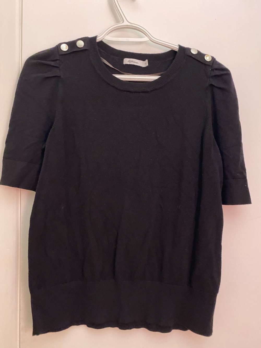 Black Short Sleeve Sweater with Shoulder Buttons